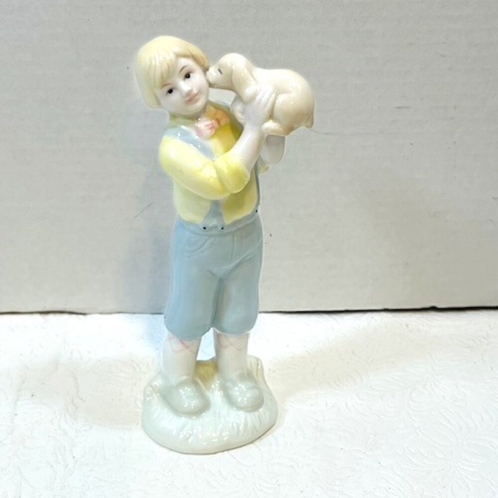 VTG 1990 Prestige Collector's Club Porcelain Figurine Boy Holding Puppy 7" Tall